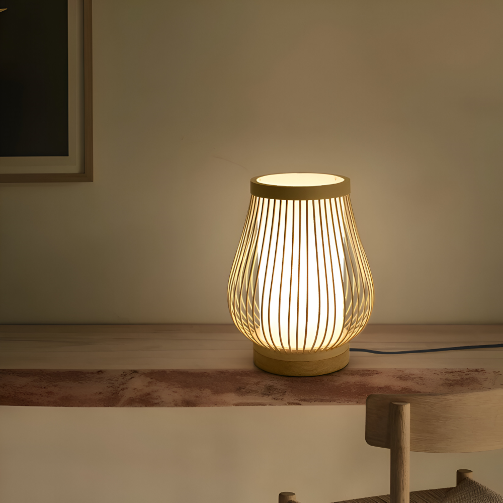 SereniLight Bordslampa - Bambus trä skrivbordslampa i japansk stil
