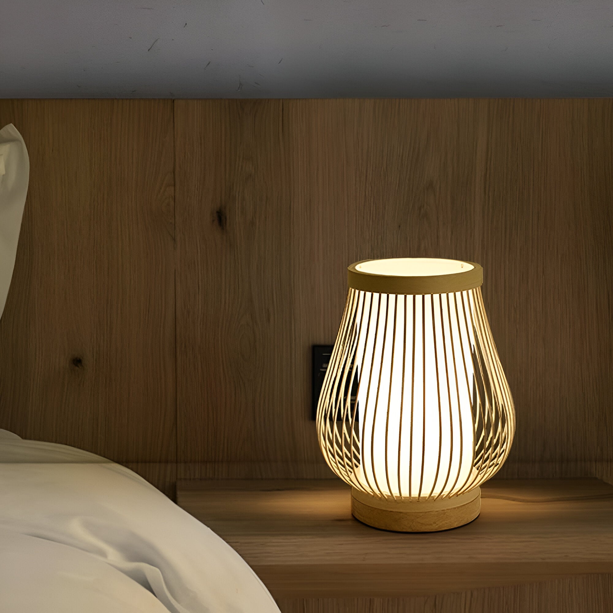 SereniLight Bordslampa - Bambus trä skrivbordslampa i japansk stil