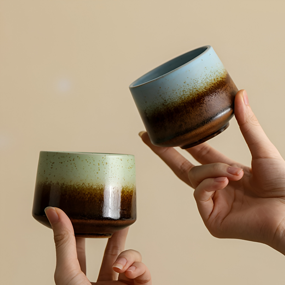 Set med 4 Keramiska Kaffekoppar med Färgövergång – 200 ml Matta Espressokoppar, Värmetåliga