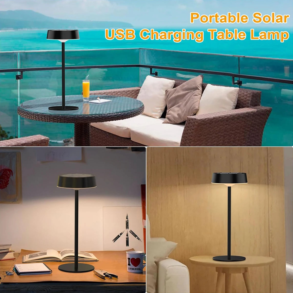 Solcellsdriven bordslampa i tre färger för trädgård och camping