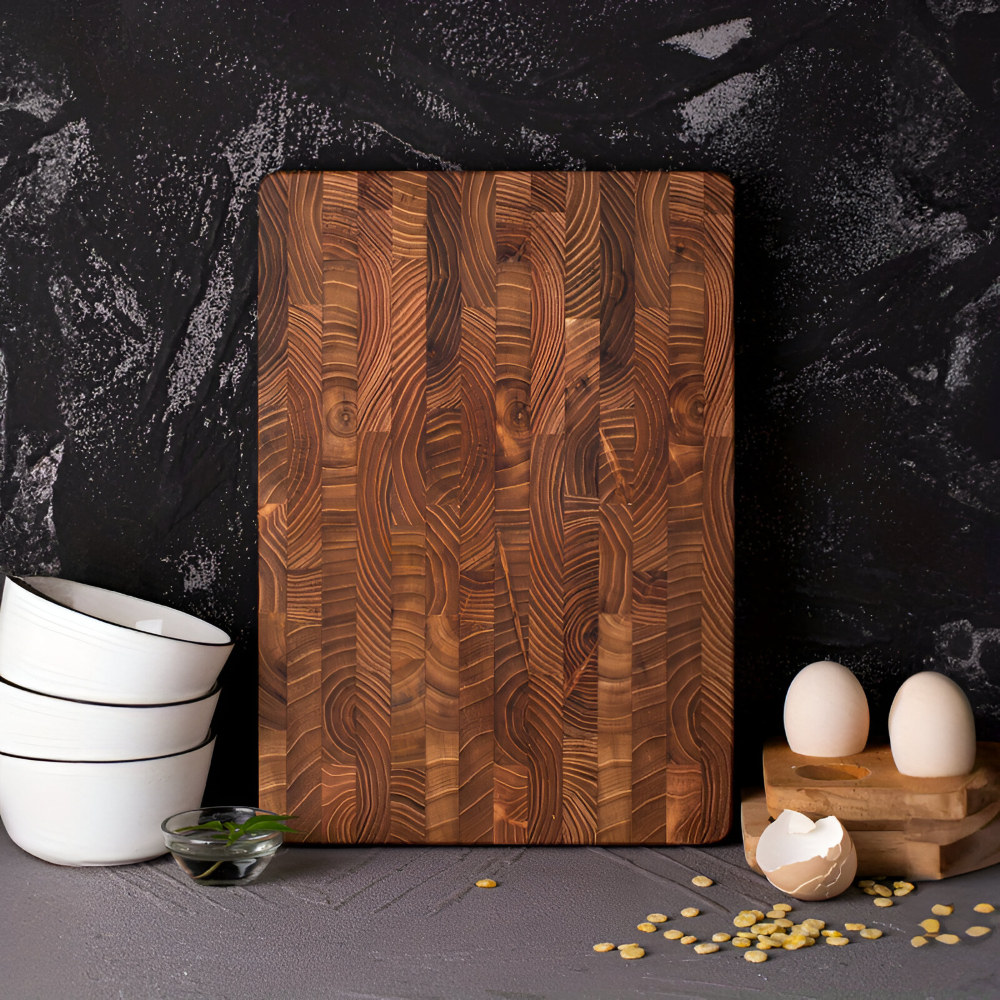 Massivt Teakträ-Skärbräda (34 x 24 x 2,5 cm) – Serveringsbräda med handtag, halkfri