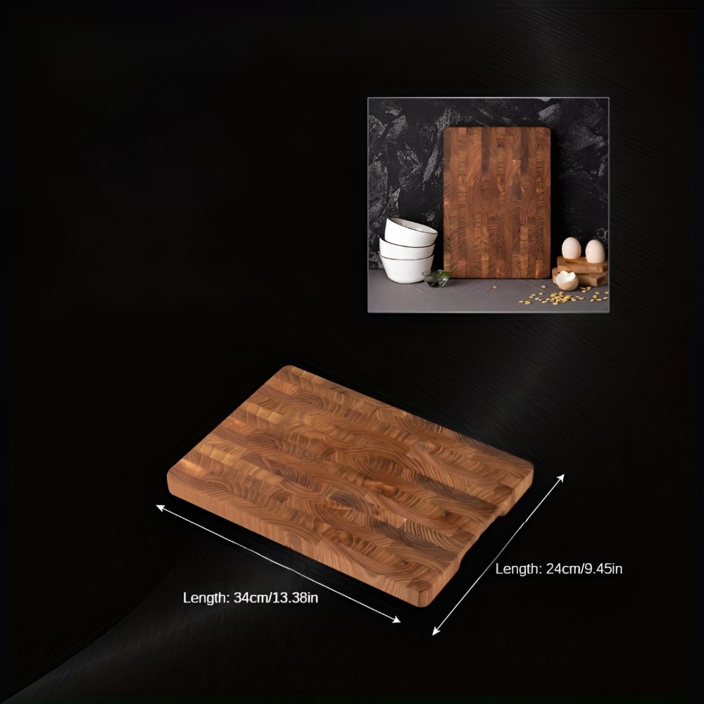 Massivt Teakträ-Skärbräda (34 x 24 x 2,5 cm) – Serveringsbräda med handtag, halkfri