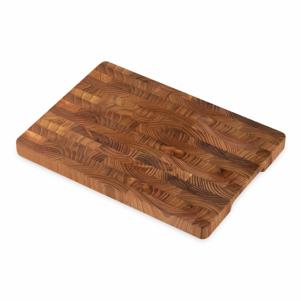 Massivt Teakträ-Skärbräda (34 x 24 x 2,5 cm) – Serveringsbräda med handtag, halkfri