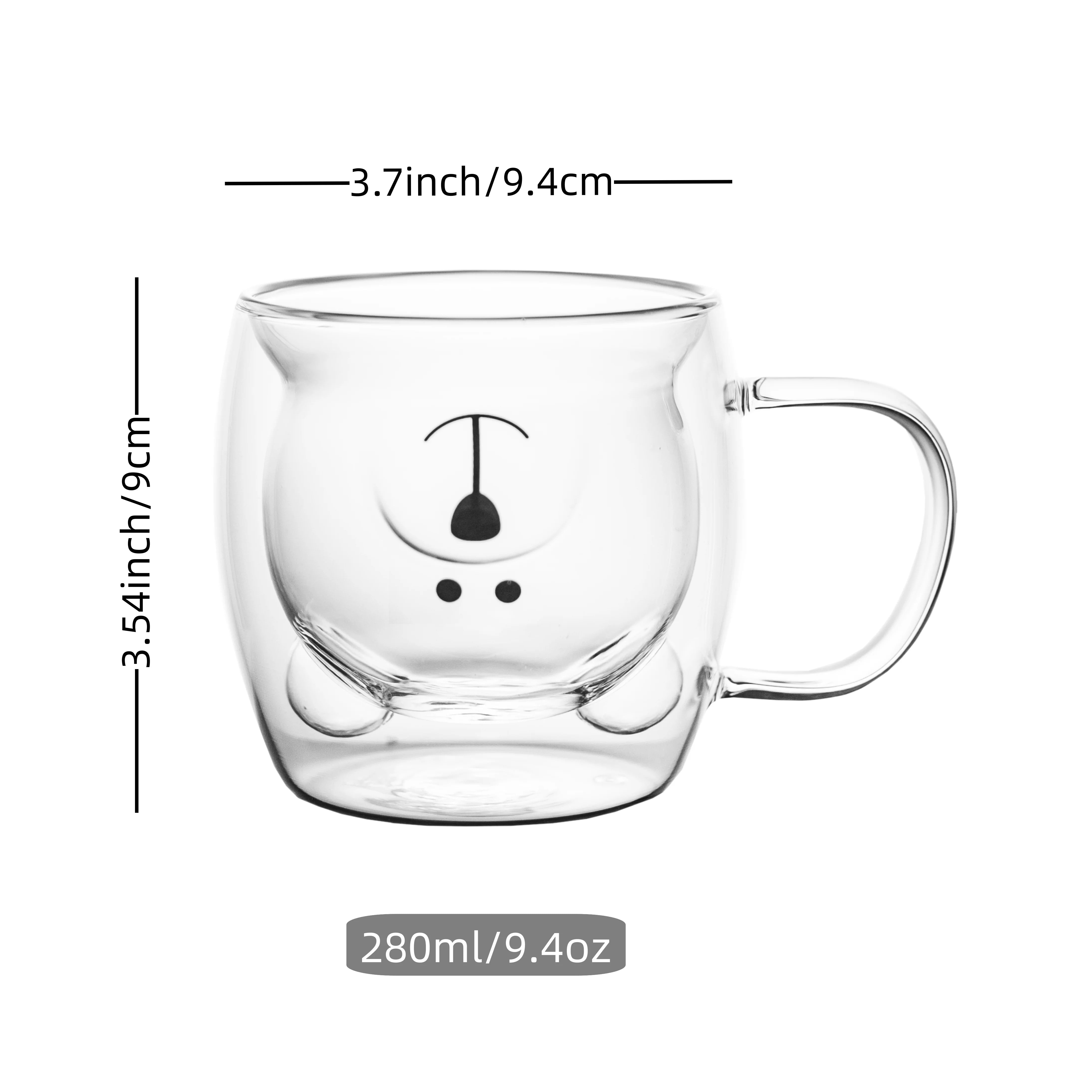 Söt dubbelväggig kaffemugg - borosilikatglas med björnmotiv för iskaffe och mjölkte - 260ml 6