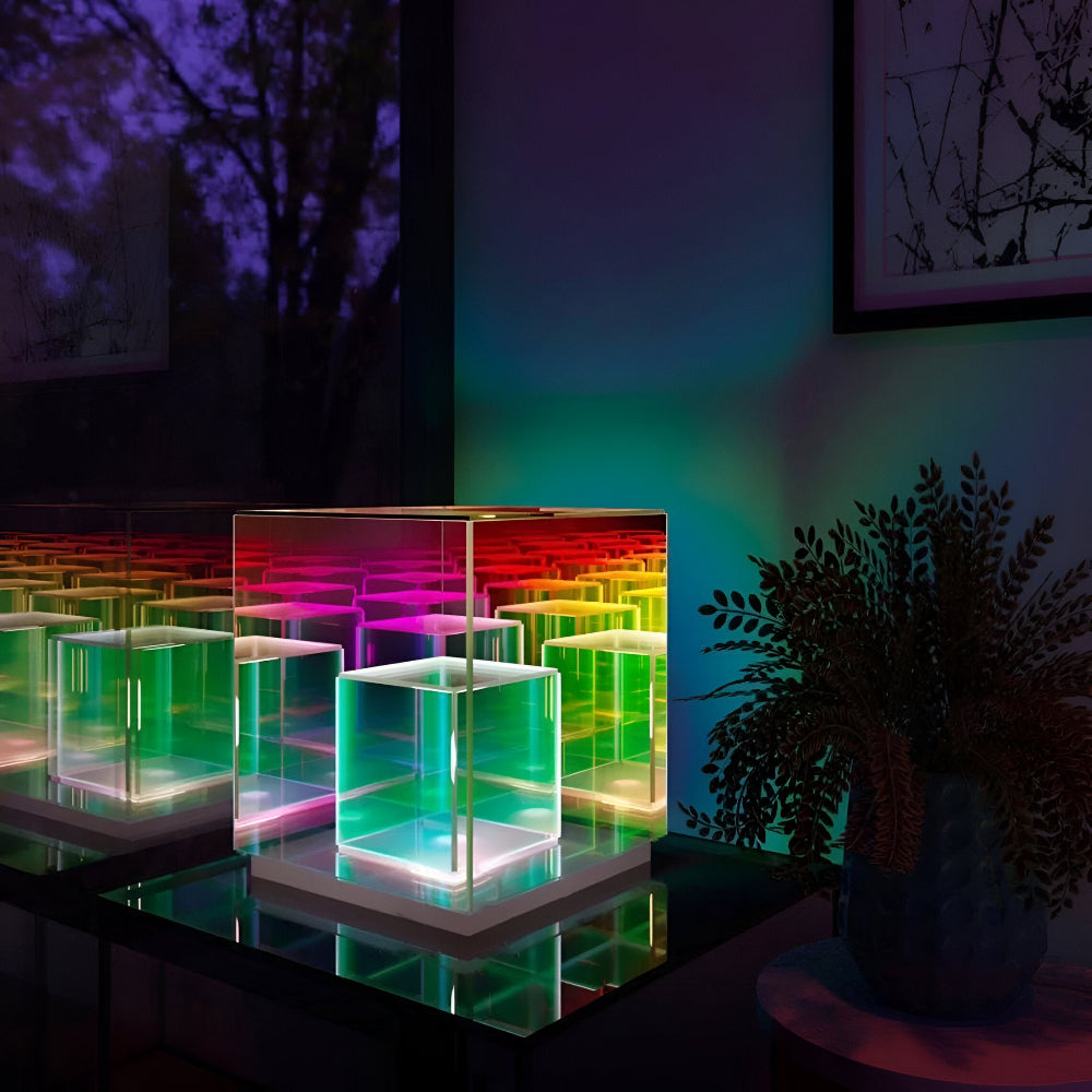 Spectra-Cube Bordslampa - Regnbågsakryl LED-lampa med Fascinerande 3D Illusion