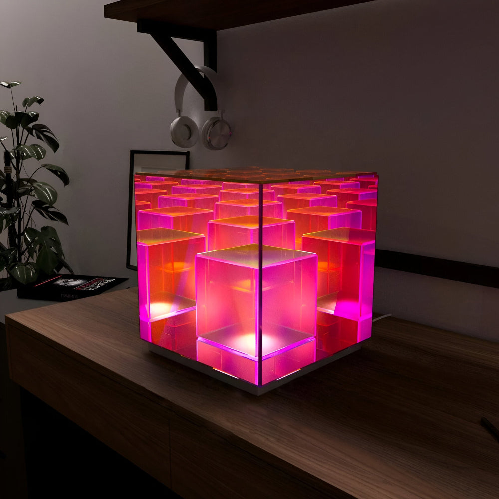 Spectra-Cube Bordslampa - Regnbågsakryl LED-lampa med Fascinerande 3D Illusion