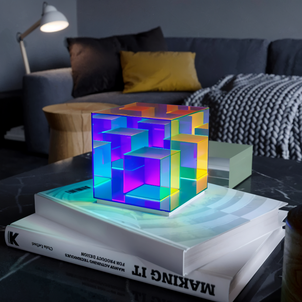 Spectra-Cube Bordslampa - Regnbågsakryl LED-lampa med Fascinerande 3D Illusion
