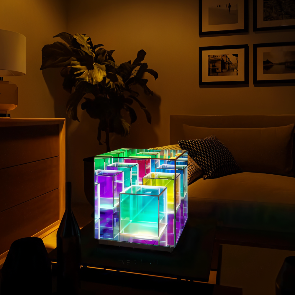 Spectra-Cube Bordslampa - Regnbågsakryl LED-lampa med Fascinerande 3D Illusion