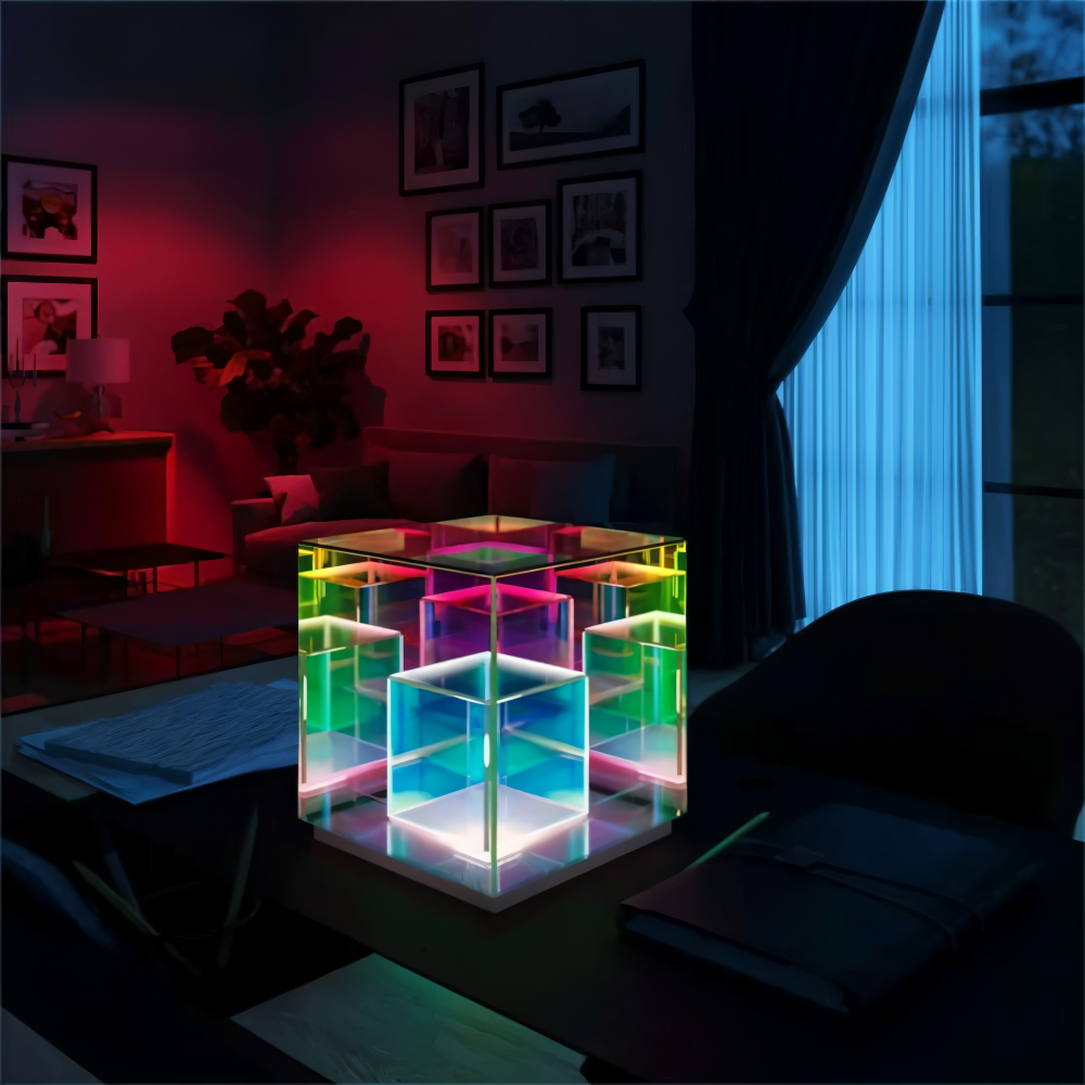 Spectra-Cube Bordslampa - Regnbågsakryl LED-lampa med Fascinerande 3D Illusion