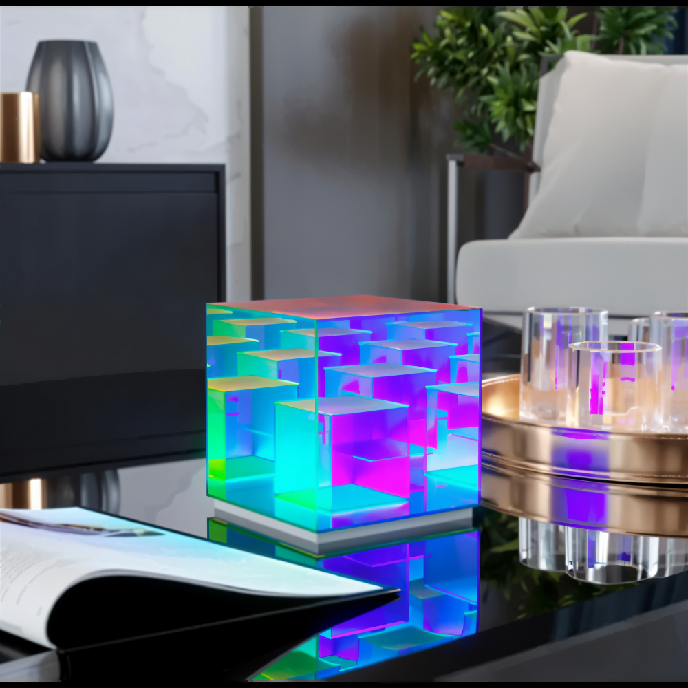 Spectra-Cube Bordslampa - Regnbågsakryl LED-lampa med Fascinerande 3D Illusion
