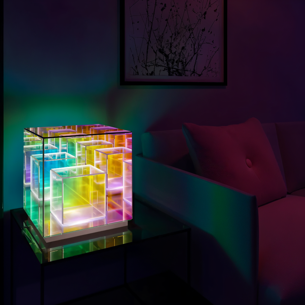 Spectra-Cube Bordslampa - Regnbågsakryl LED-lampa med Fascinerande 3D Illusion