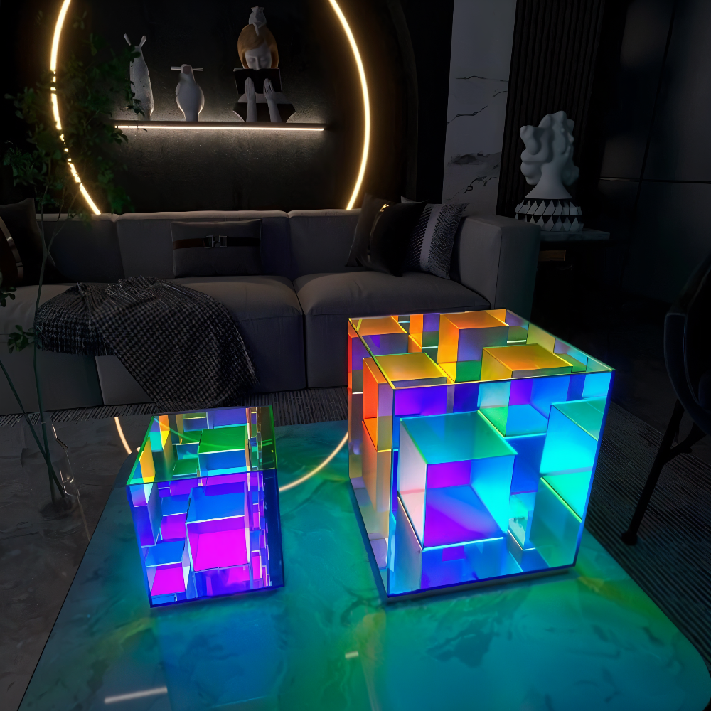 Spectra-Cube Bordslampa - Regnbågsakryl LED-lampa med Fascinerande 3D Illusion