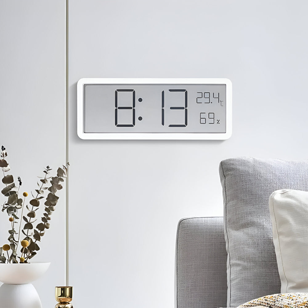 Stilfull LED-Väggklocka med Temperatur- och Fuktighetsmätning – Nutida Heminredning