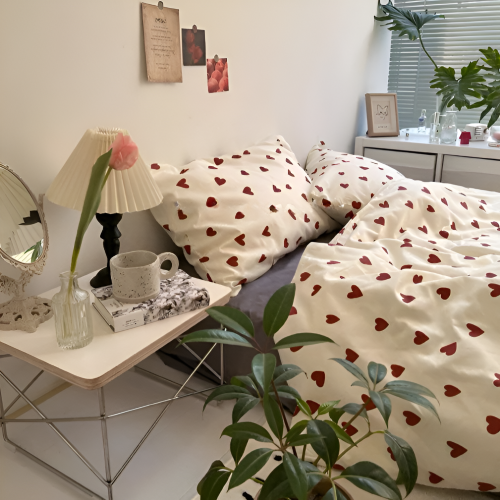 Påslakanset med Hjärtan i olika storlekar - Komplett 3/4-delars Set med Lakan