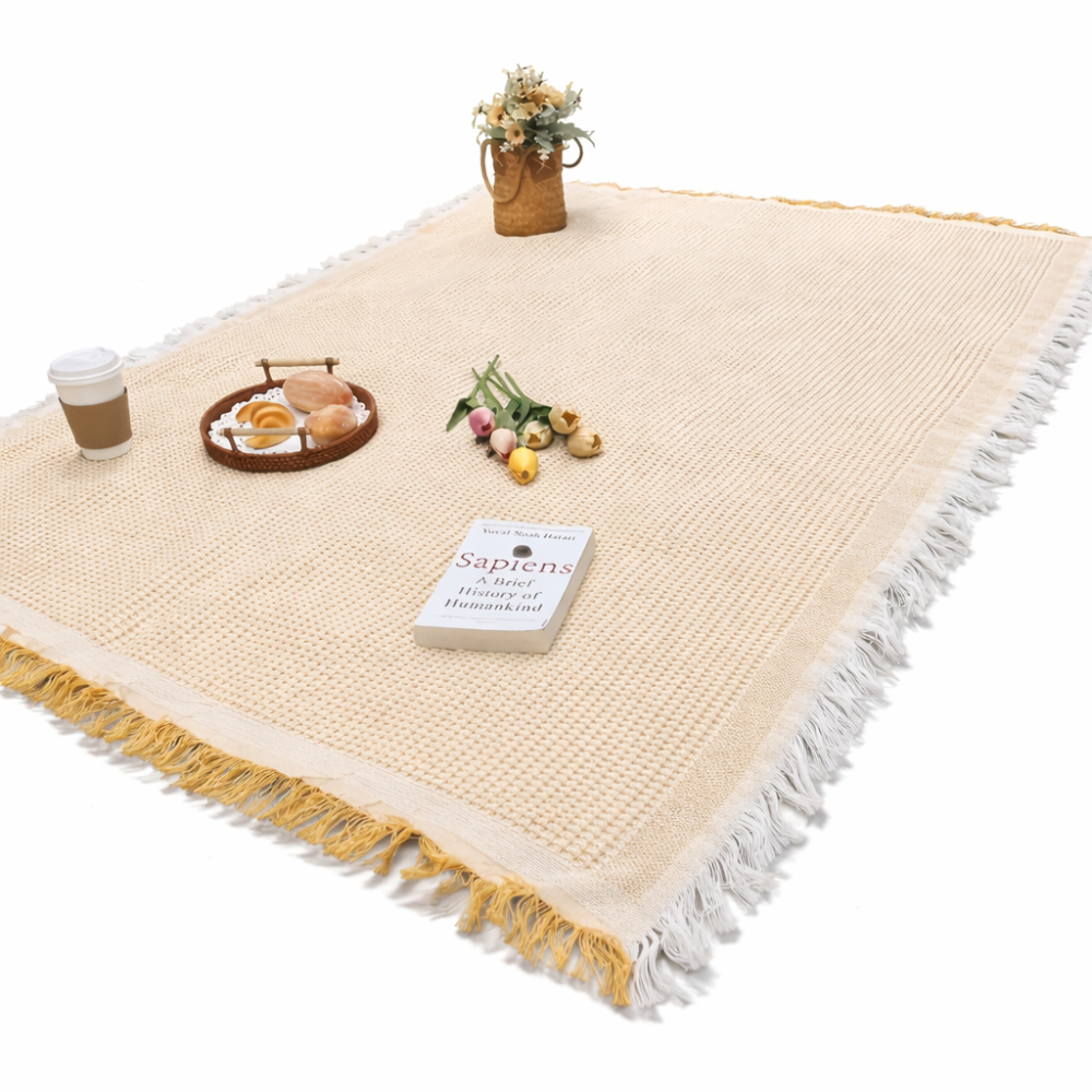 Snygg Picknickfilt 180 x 180 cm – Vattentät och Hopfällbar – Strandmatta och Campingfilt för Utomhusbruk, Kaffevit