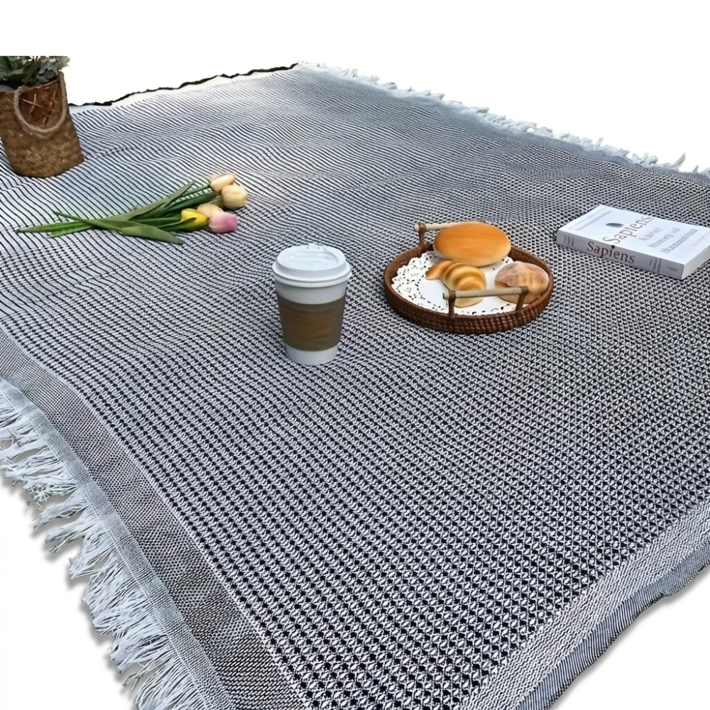 Snygg Picknickfilt 180 x 180 cm – Vattentät och Hopfällbar – Strandmatta och Campingfilt för Utomhusbruk, Kaffevit