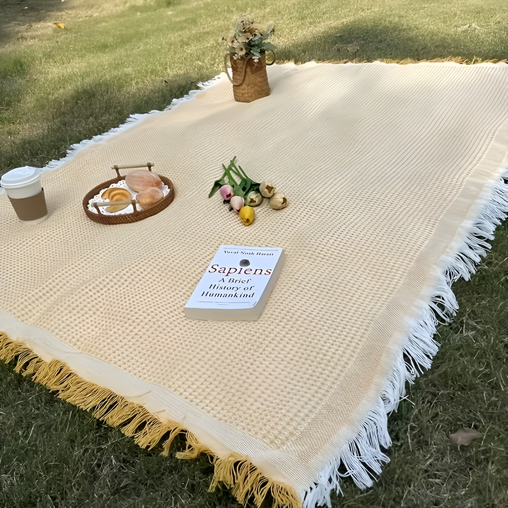 Snygg Picknickfilt 180 x 180 cm – Vattentät och Hopfällbar – Strandmatta och Campingfilt för Utomhusbruk, Kaffevit