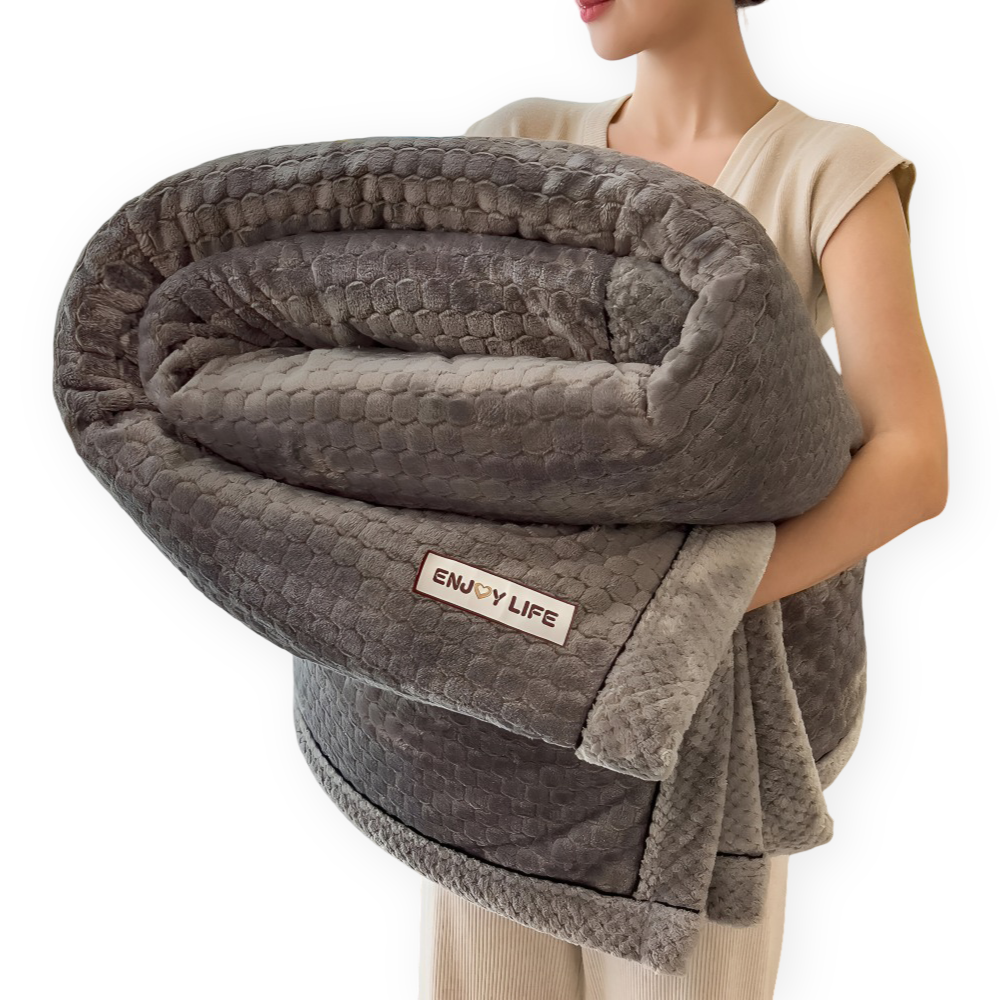 Stilfullt Ultra-mjukt Plysch Mysfilt - Lyxig Helårs Kastfilt - Tjock och Luddig Vintervärme Nödvändighet