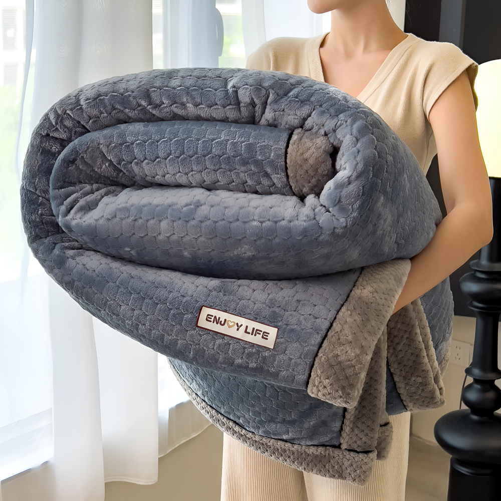 Stilfullt Ultra-mjukt Plysch Mysfilt - Lyxig Helårs Kastfilt - Tjock och Luddig Vintervärme Nödvändighet