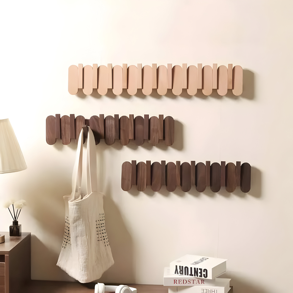 Stilfulla Valnötshyllor för Kläder – Väggmontering för att Organisera Ditt Hem