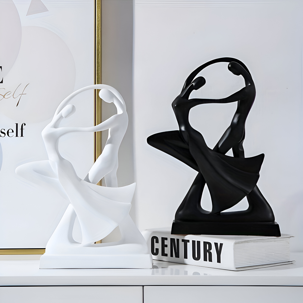 SwayDuo Ornament - Vit och svart dansande skulptur i resin - Modern abstrakt konst