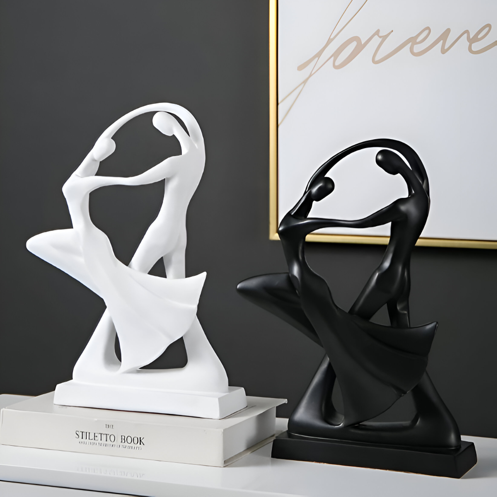 SwayDuo Ornament - Vit och svart dansande skulptur i resin - Modern abstrakt konst