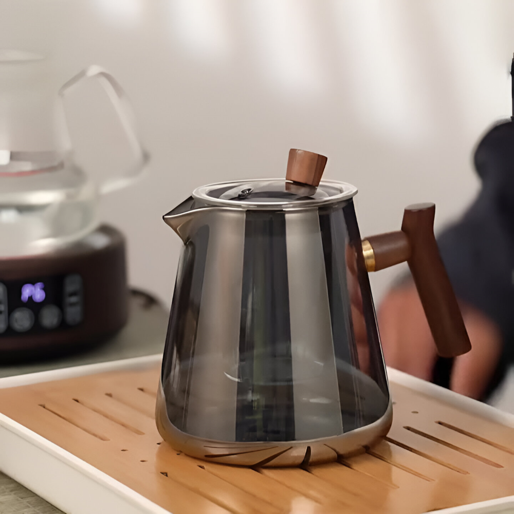 Tekanna I Glas Med Sil Och Trähandtag - Tebryggare, 550ml-850ml 4