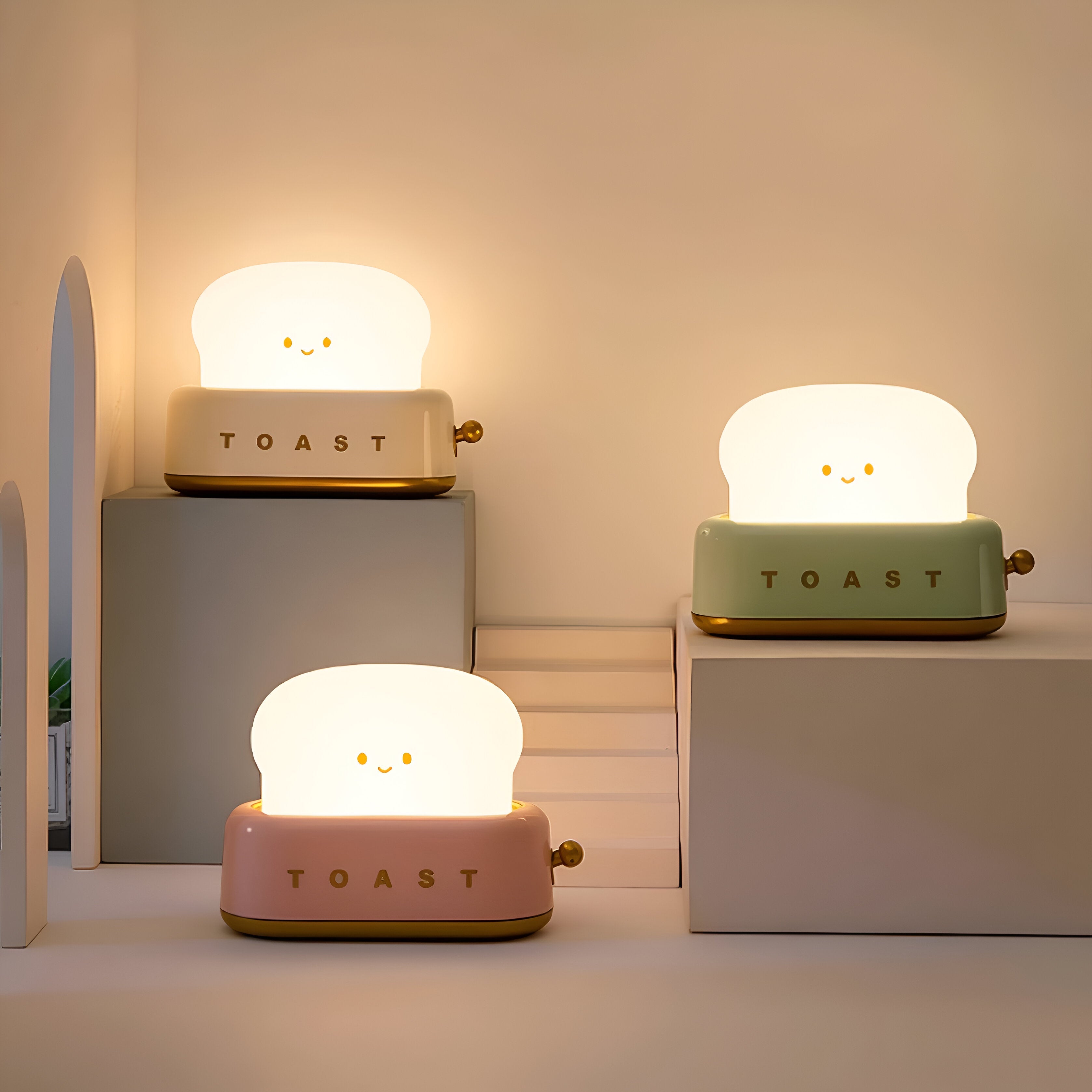 TinyToast Bordslampa - Bärbar Brödrost Nattlampa - Dimbar LED-lampa