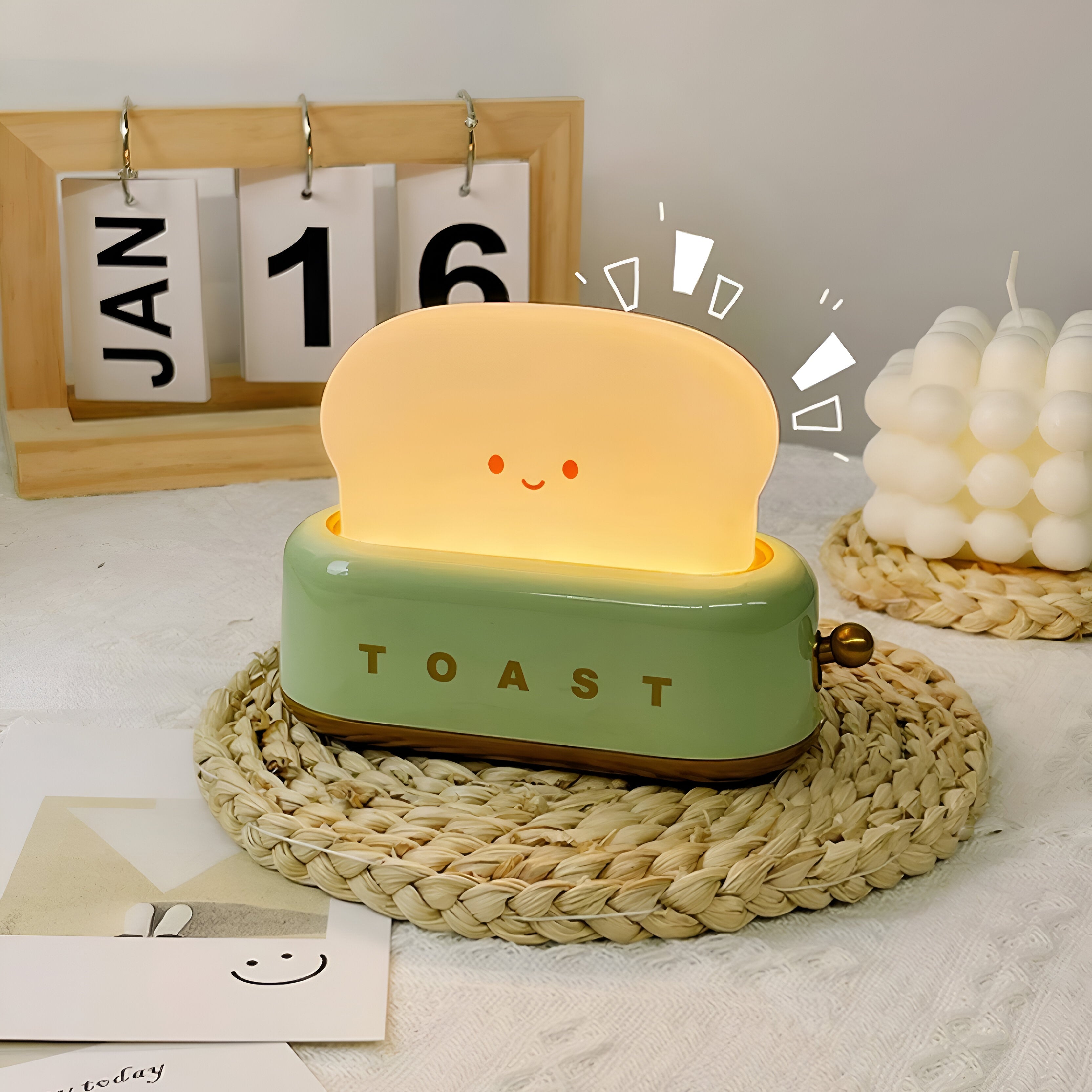 TinyToast Bordslampa - Bärbar Brödrost Nattlampa - Dimbar LED-lampa