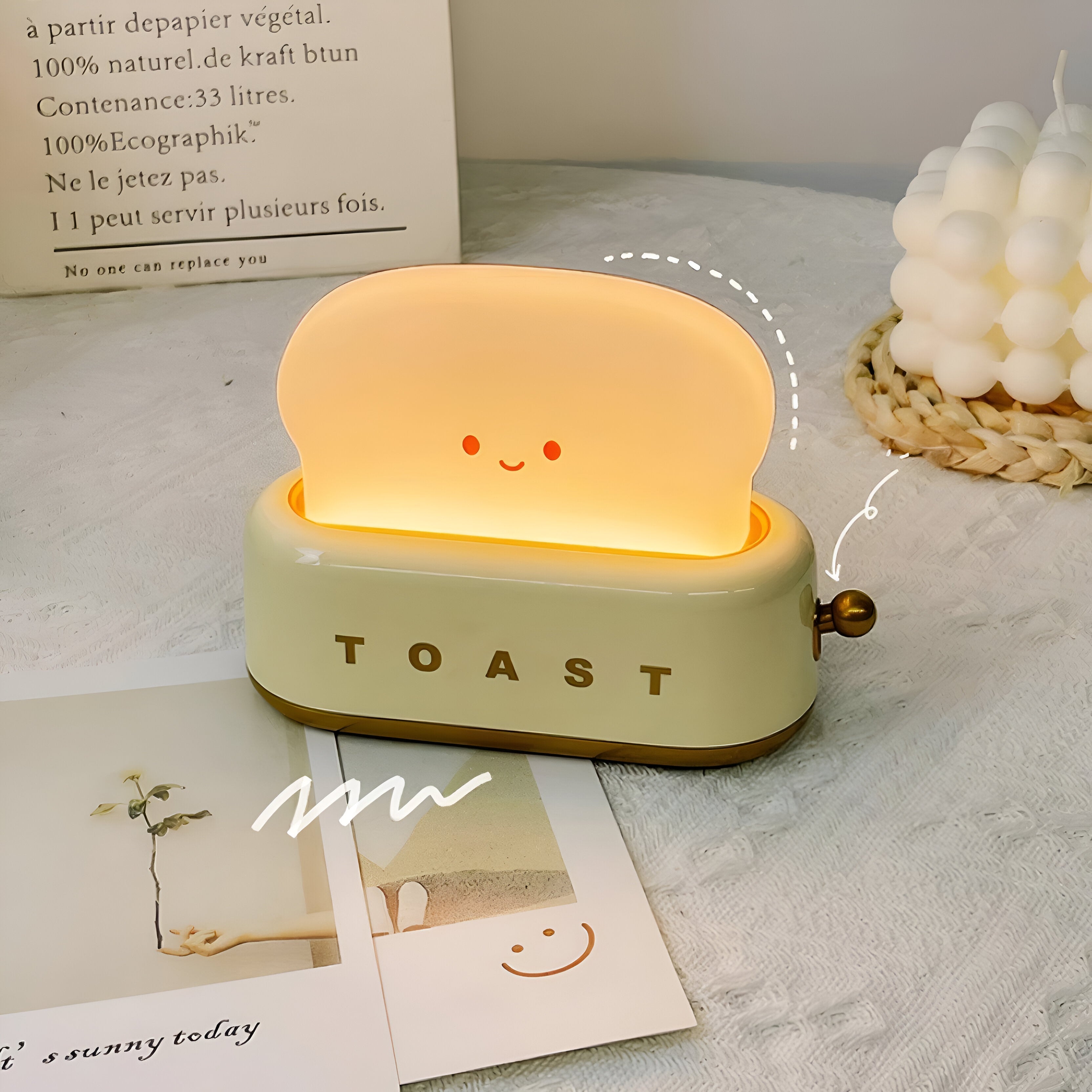 TinyToast Bordslampa - Bärbar Brödrost Nattlampa - Dimbar LED-lampa
