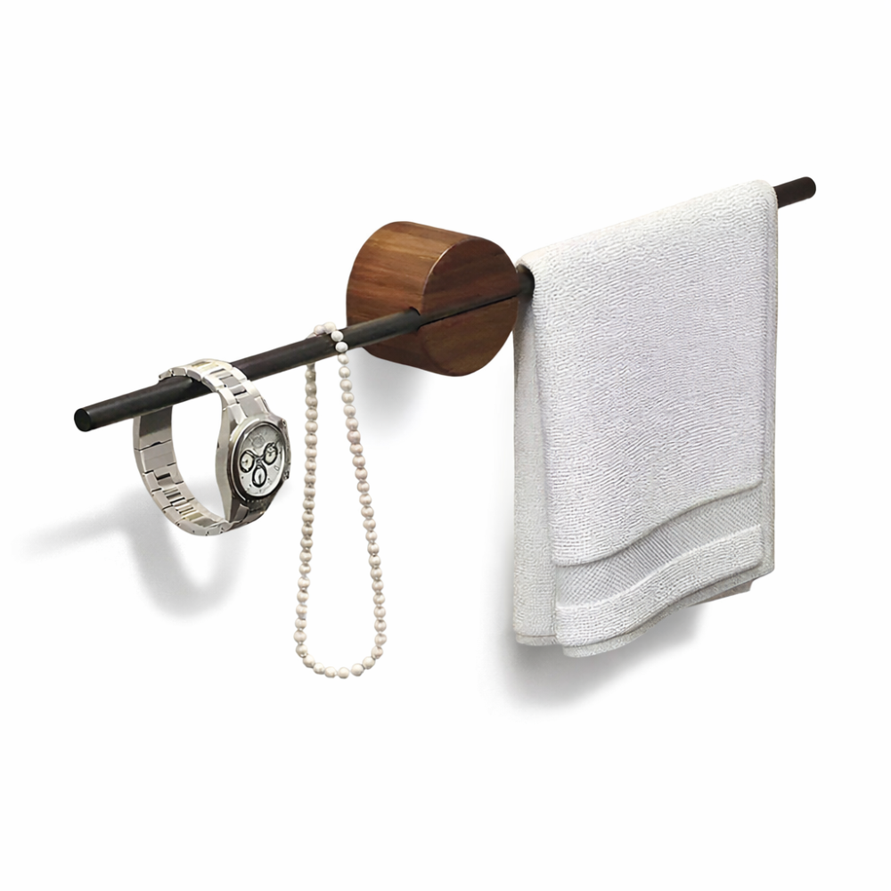 Handdukshållare i valnöt och aluminium - Bad & Kök - 40/50 cm Väggmontering