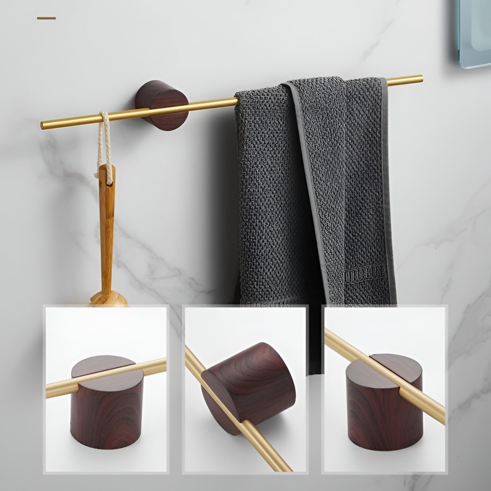 Handdukshållare i valnöt och aluminium - Bad & Kök - 40/50 cm Väggmontering