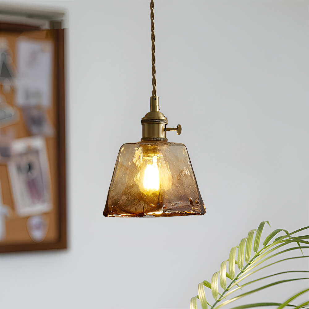 Twist Deco Glas Pendellampa - Antik Mässing Hänglampa för Vintage Känsla