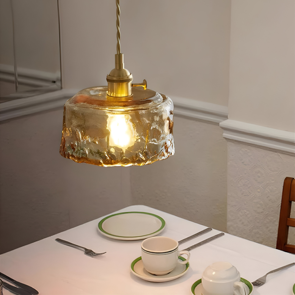 Twist Deco Glas Pendellampa - Antik Mässing Hänglampa för Vintage Känsla