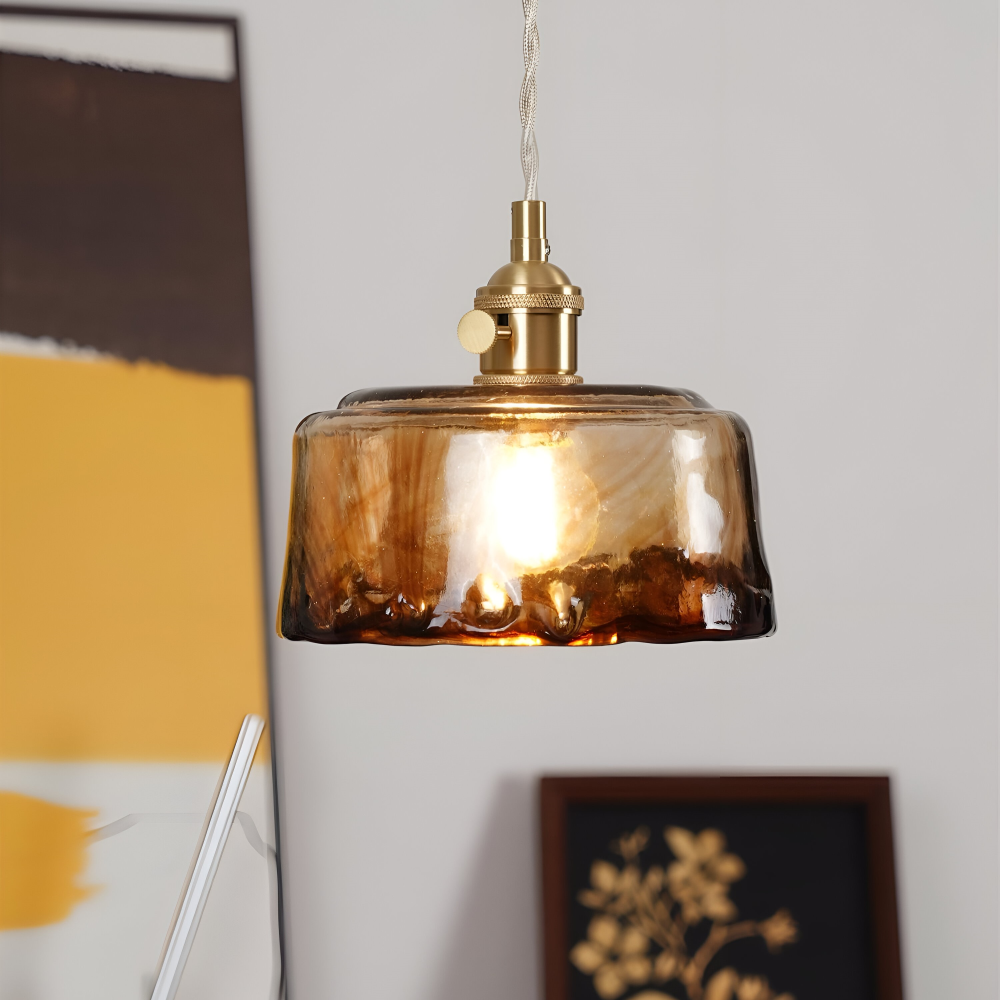 Twist Deco Glas Pendellampa - Antik Mässing Hänglampa för Vintage Känsla