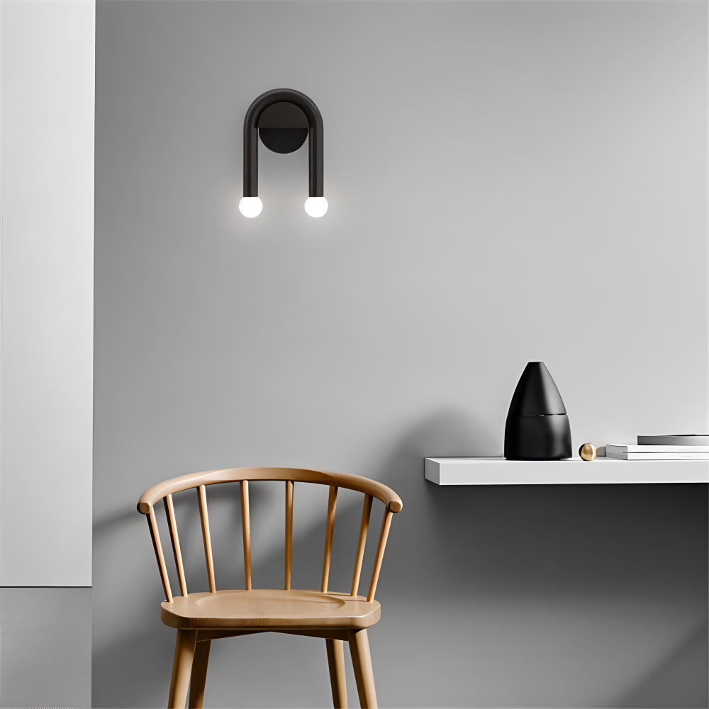 UDrop Vägglampa - Svart Metallbåge Vägglampa - Konstnärlig Vägglampdesign - Dubbel Vägglampa LED