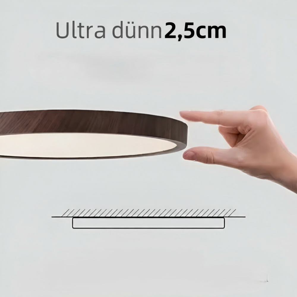 Ultradun Rund LED Taklampa i Valnötsträ för Stilig Belysning