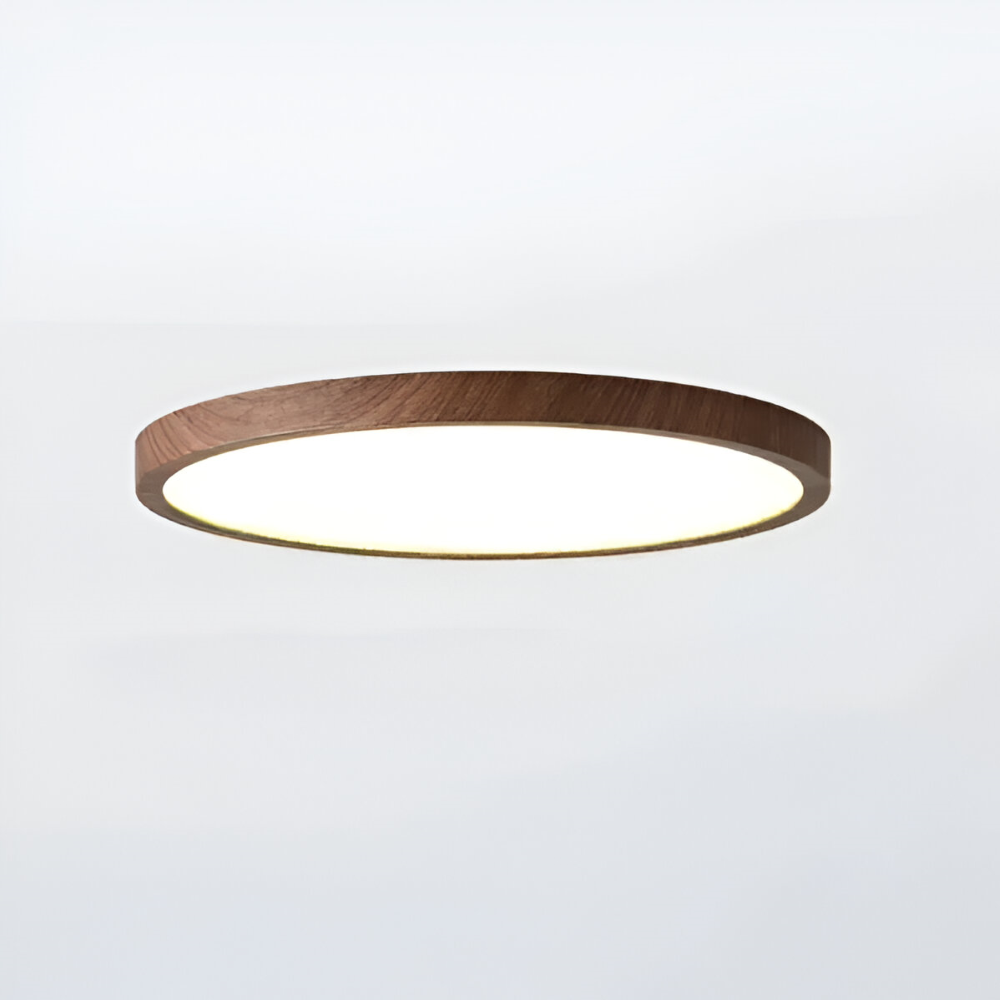 Ultradun Rund LED Taklampa i Valnötsträ för Stilig Belysning