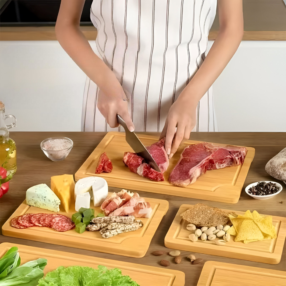 Mångsidig Skärbrädeset i Bambu - 3-delat set för kött, grönsaker och frukt