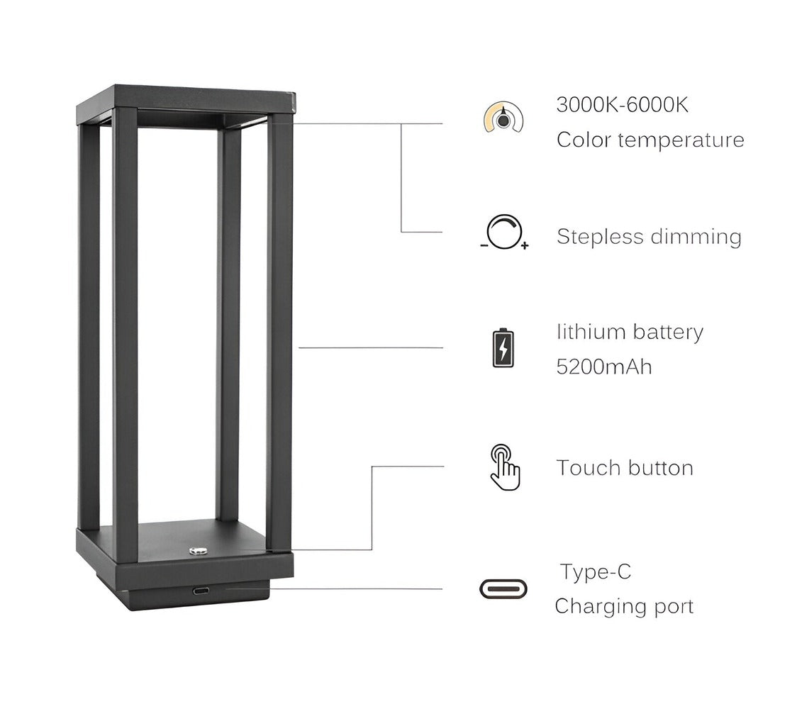 VerticaBeam - 3D-Rektangulär Svart LED-Bordslampa