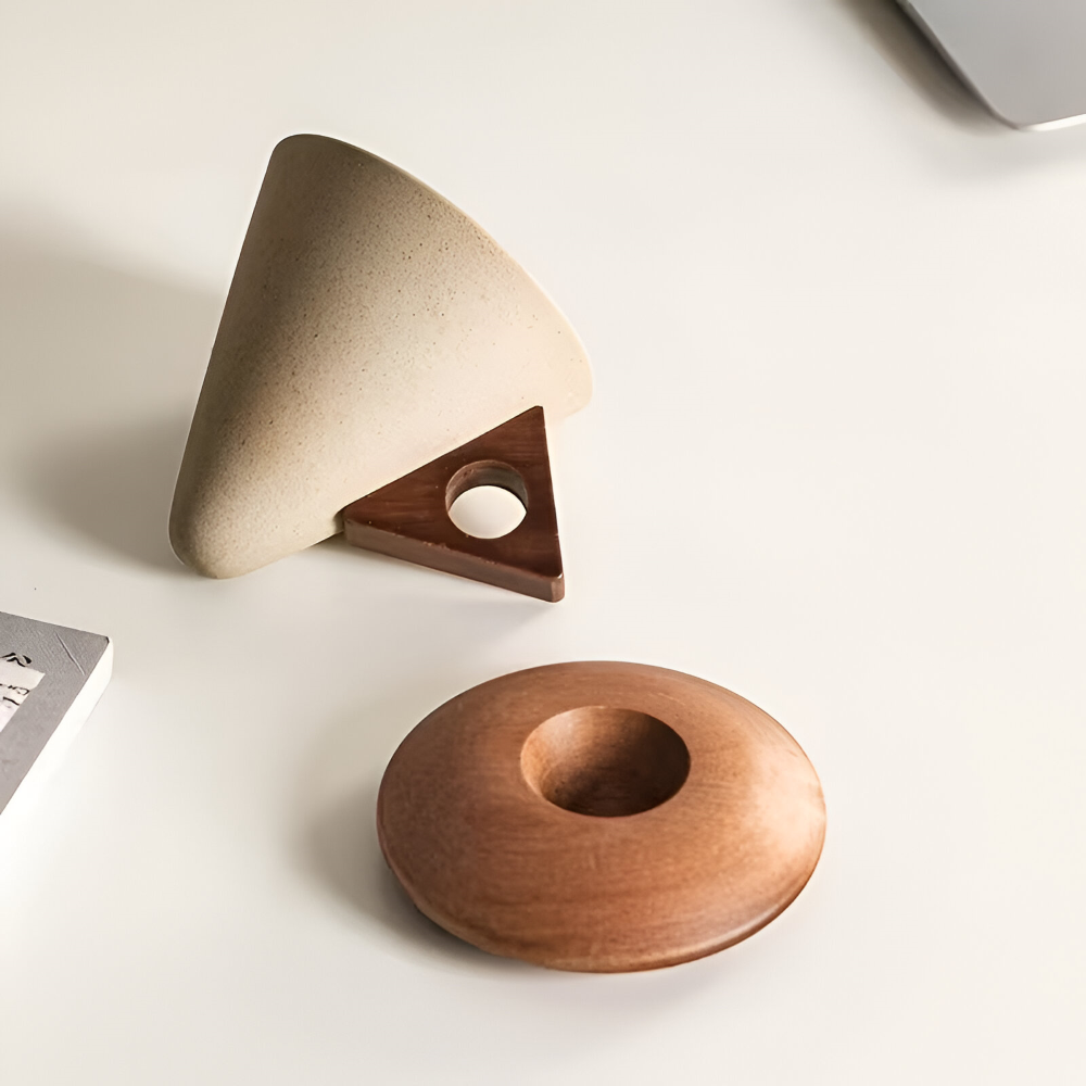 Vintage Keramik Kaffekoppar Set med Trähandtag – 200ml Espresso Koppar & Underskålar, Kegelform, Retro Design