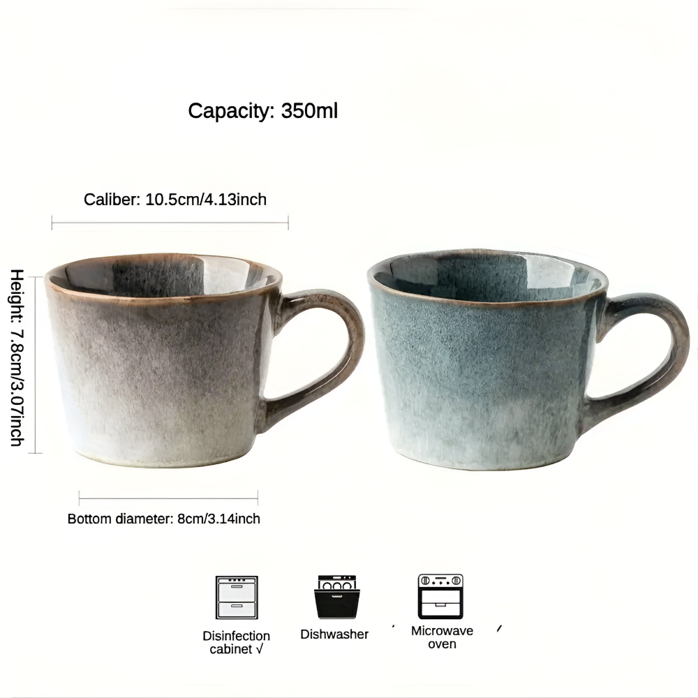Set med 4 Vintage Keramiska Kaffe Muggar - 350ml, Seladon Glasyr, Rustik Design
