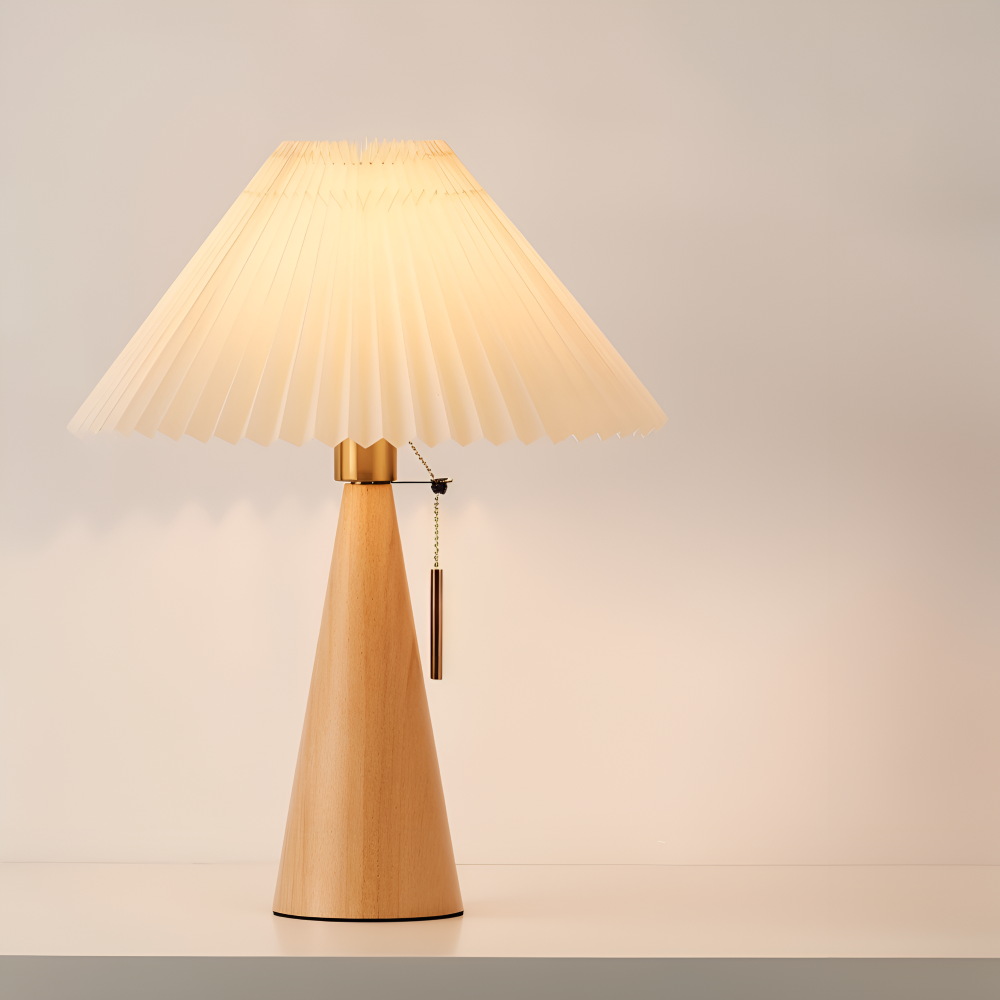 Vintage Bordslampa - Plisserad Bordslampa med Träfot