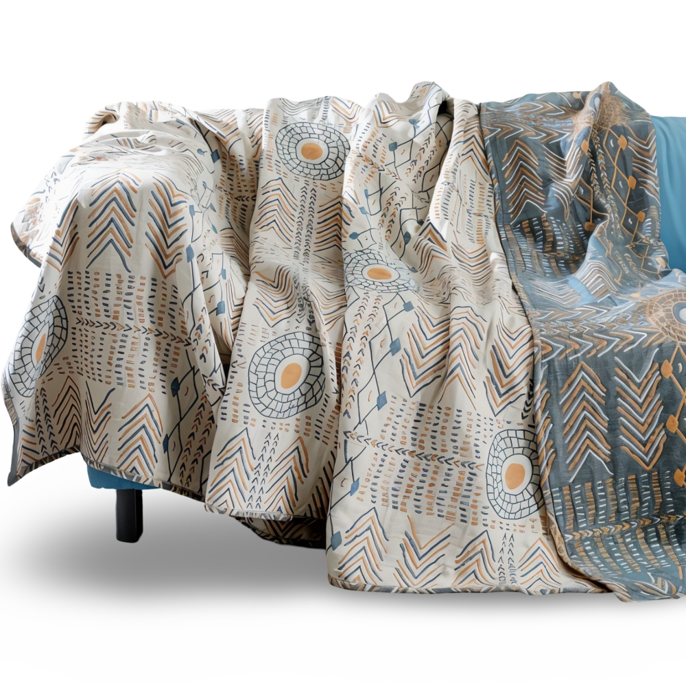 VividPure Plaid - Vändbar bomullspläd för soffa - Twill-vävt Boho fleecefilt