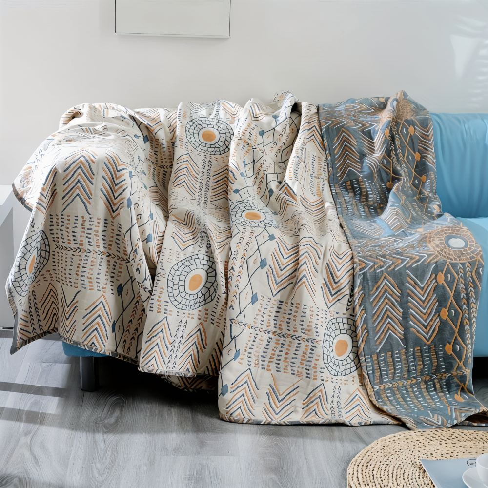 VividPure Plaid - Vändbar bomullspläd för soffa - Twill-vävt Boho fleecefilt