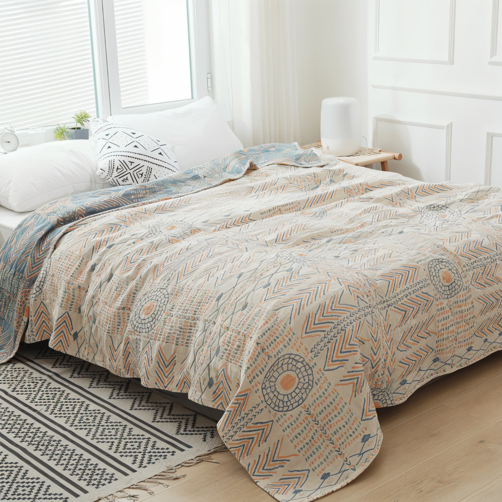 VividPure Plaid - Vändbar bomullspläd för soffa - Twill-vävt Boho fleecefilt