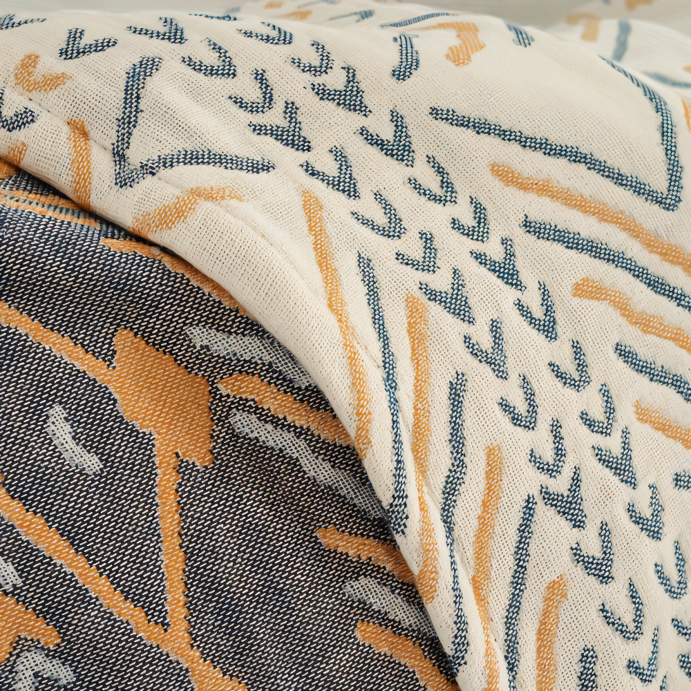 VividPure Plaid - Vändbar bomullspläd för soffa - Twill-vävt Boho fleecefilt