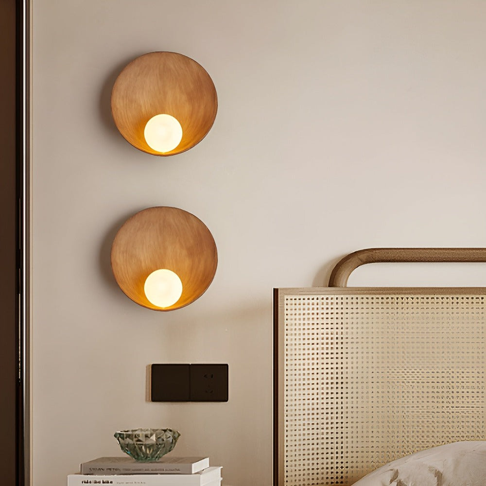 Vägglampa med Vit Pärla - Vit Vägglampa - Rund Wabi-Sabi-Belysning