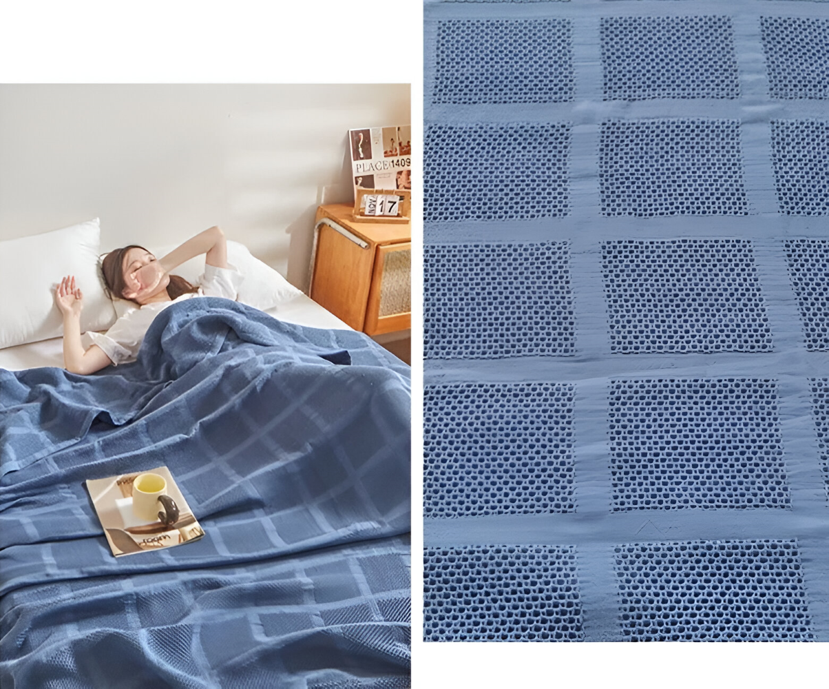 WaffleCloud Pläd - Hypoallergen Bomull Fleece Filt - Mjuk Twill Vävda Filt