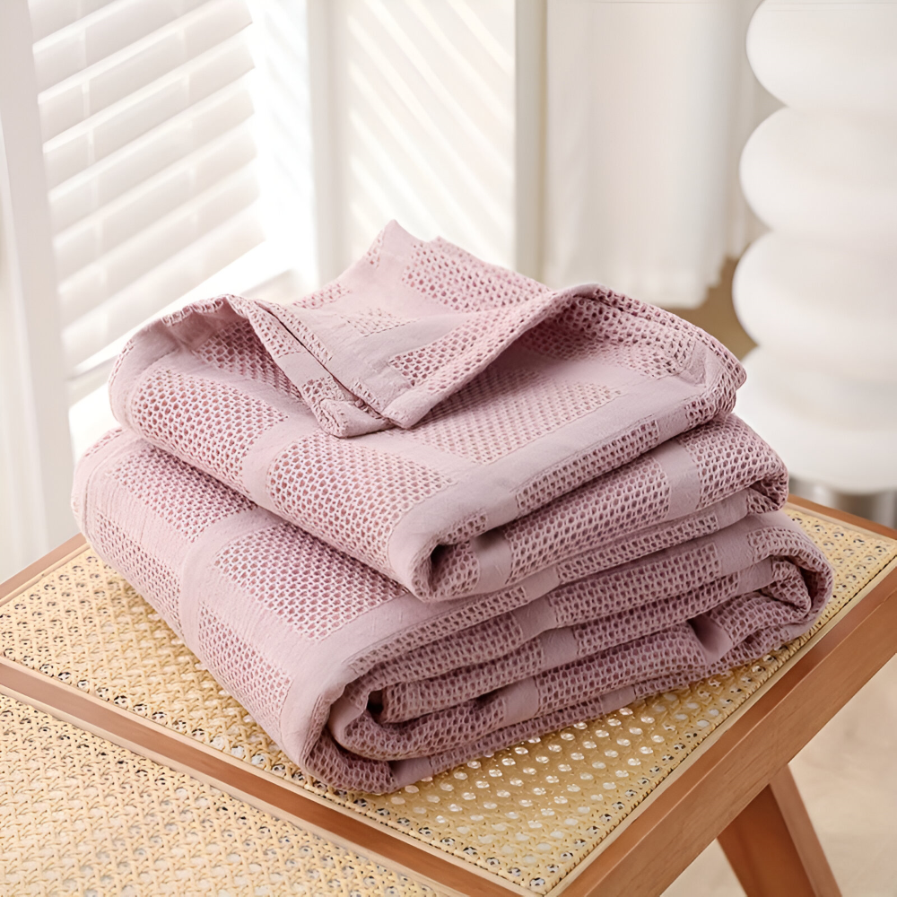 WaffleCloud Pläd - Hypoallergen Bomull Fleece Filt - Mjuk Twill Vävda Filt